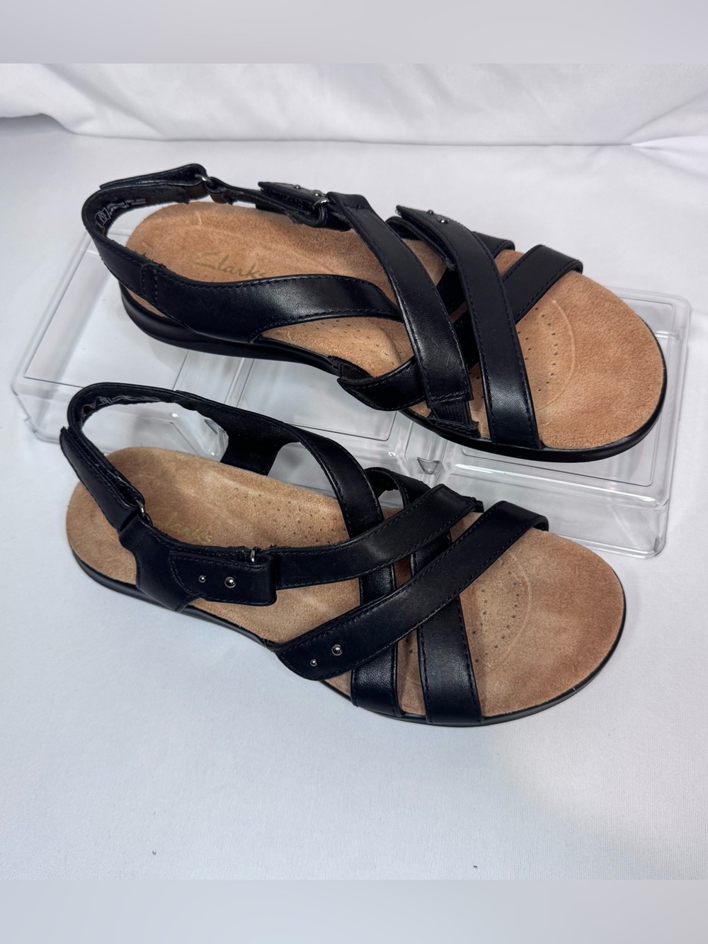 Clarks Kitly Go Black Leather Strappy Comfort Walking Sandals